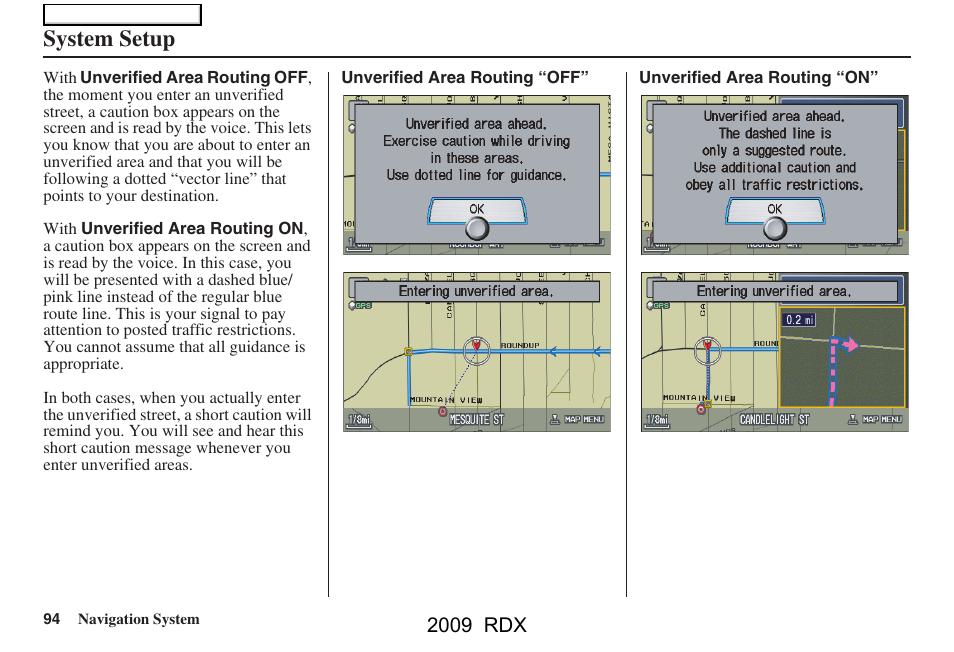 System setup, 2009 rdx | Acura 2009 RDX Navigation User Manual | Page 94 / 163