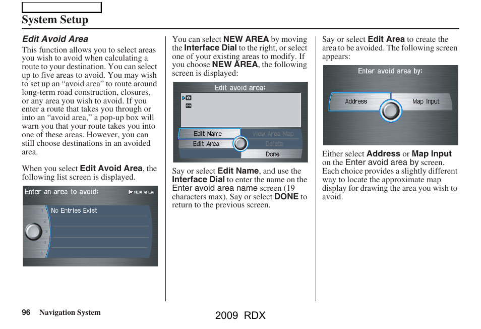 System setup, 2009 rdx | Acura 2009 RDX Navigation User Manual | Page 96 / 163