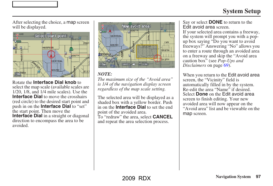 System setup, 2009 rdx | Acura 2009 RDX Navigation User Manual | Page 97 / 163