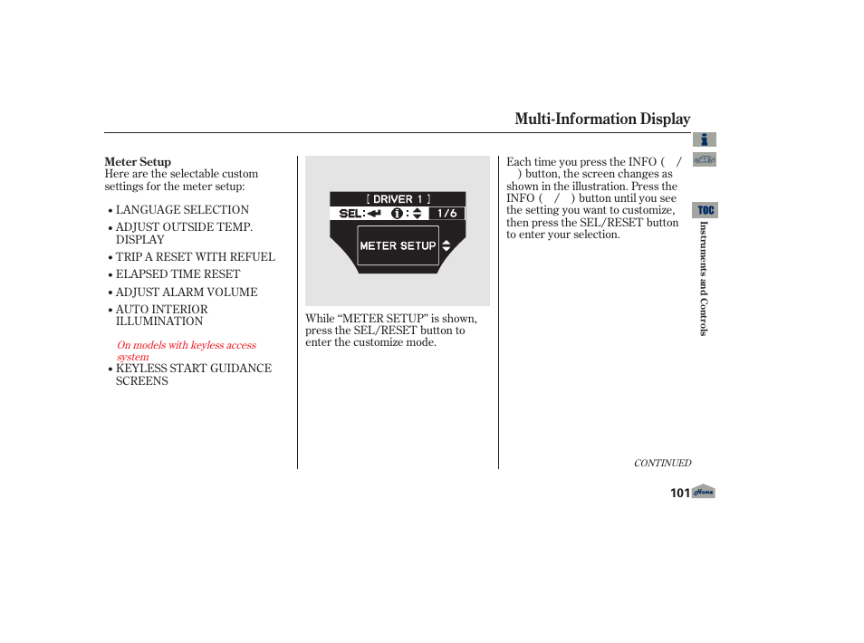 P.101, Multi-information display | Acura 2013 TL User Manual | Page 105 / 650