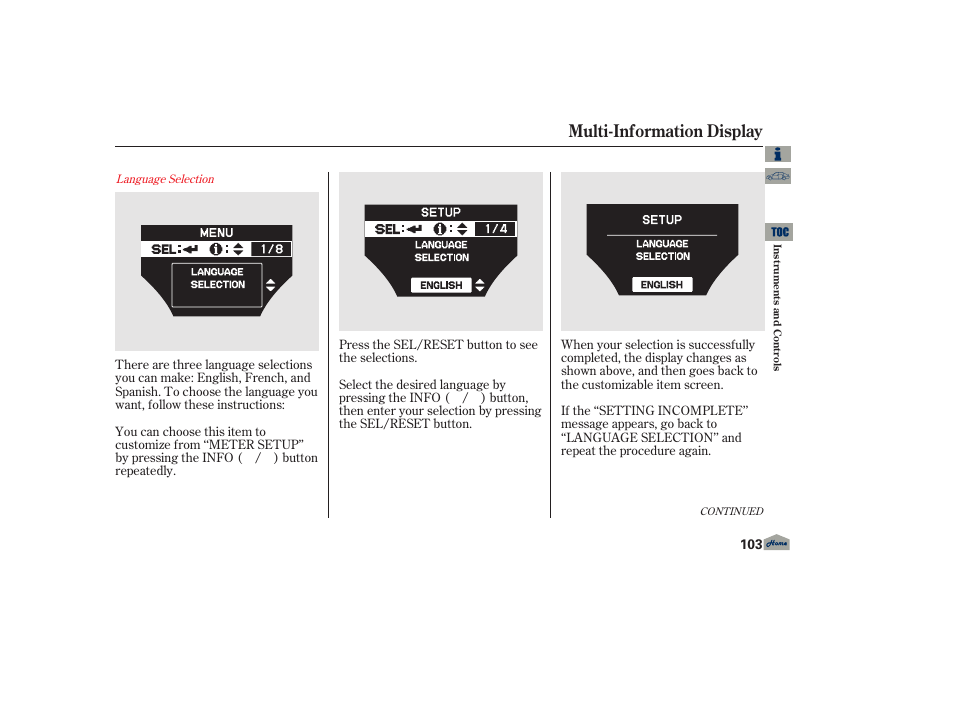 Multi-information display | Acura 2013 TL User Manual | Page 107 / 650