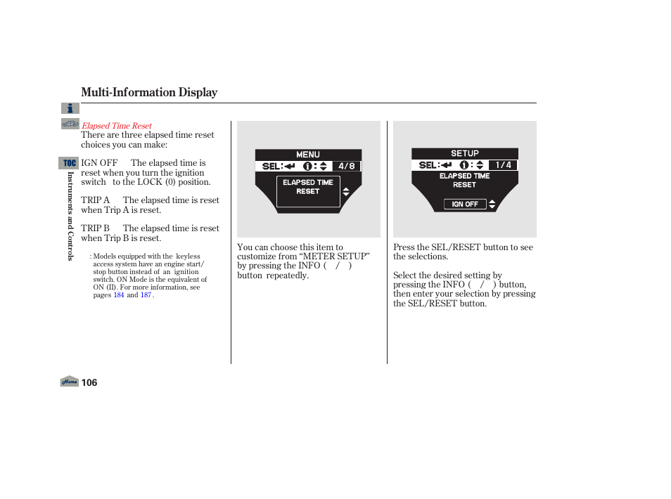 Multi-information display | Acura 2013 TL User Manual | Page 110 / 650