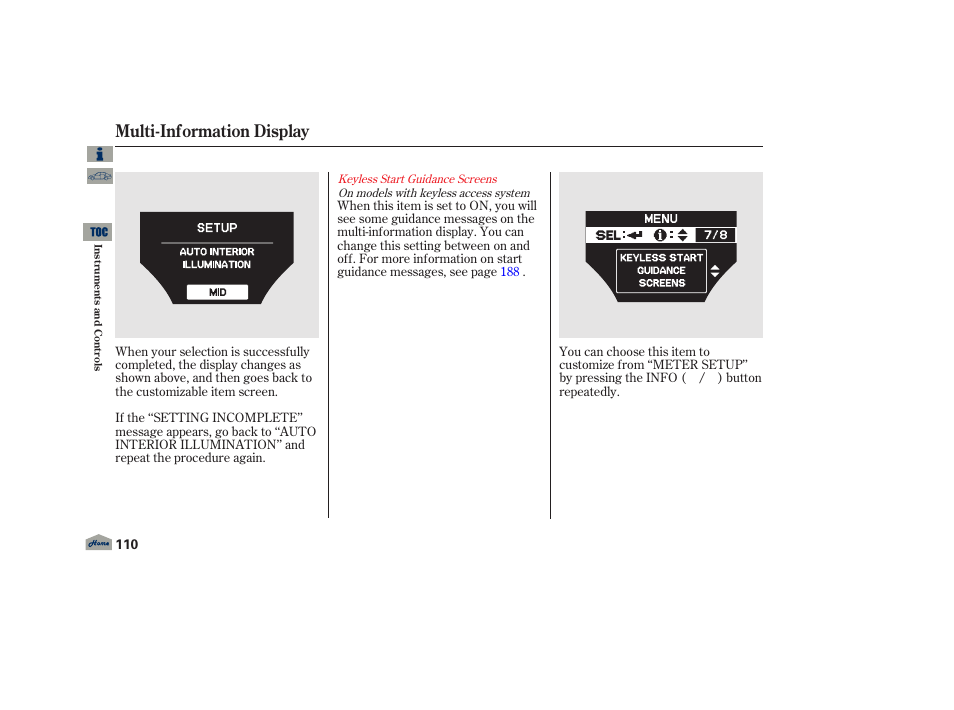 Multi-information display | Acura 2013 TL User Manual | Page 114 / 650
