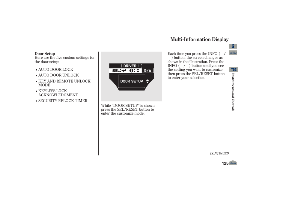 P.125, Multi-information display | Acura 2013 TL User Manual | Page 129 / 650