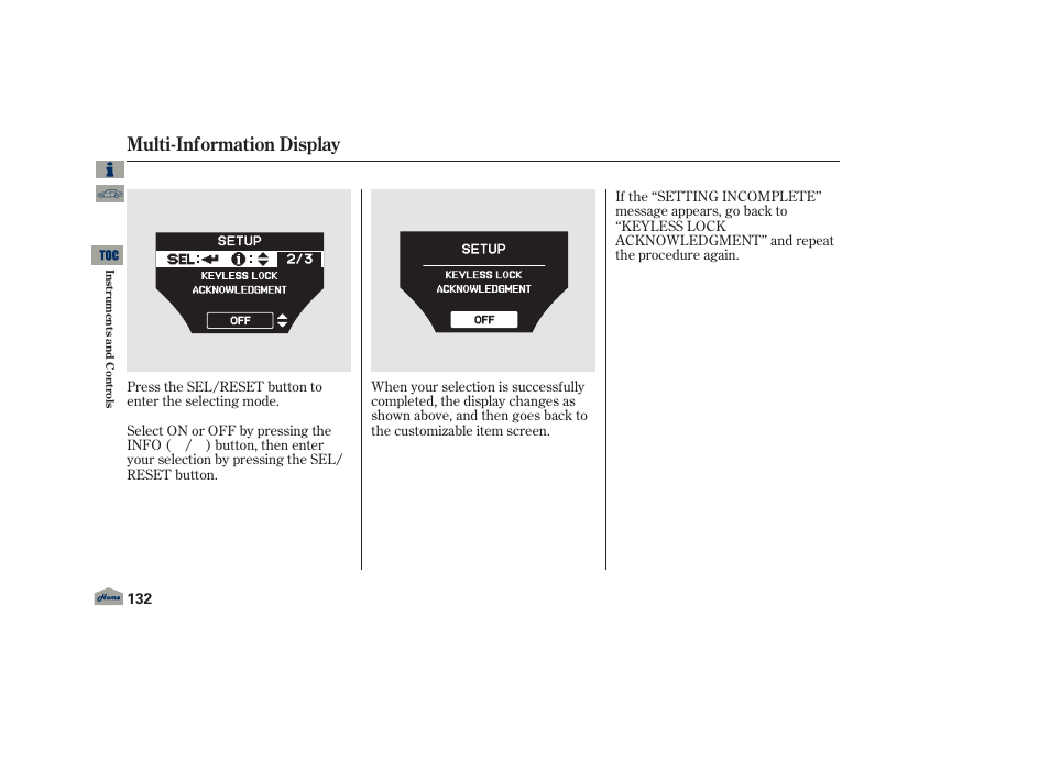Multi-information display | Acura 2013 TL User Manual | Page 136 / 650