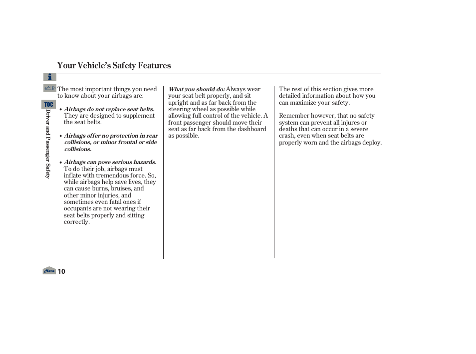 Your vehicle’s safety features | Acura 2013 TL User Manual | Page 14 / 650