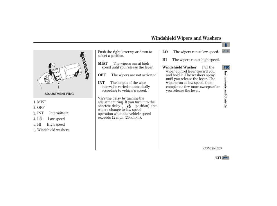Windshield wipers and washers | Acura 2013 TL User Manual | Page 141 / 650