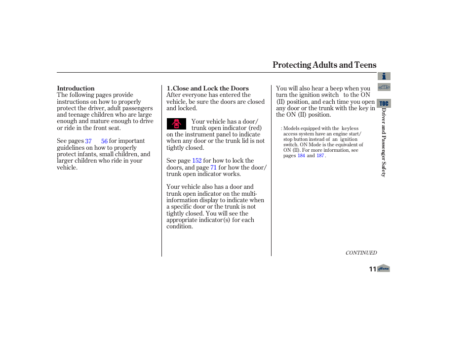 Protecting adults and teens | Acura 2013 TL User Manual | Page 15 / 650