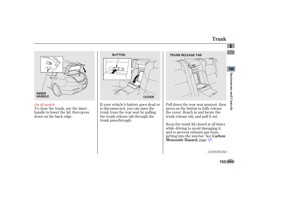 Trunk | Acura 2013 TL User Manual | Page 159 / 650