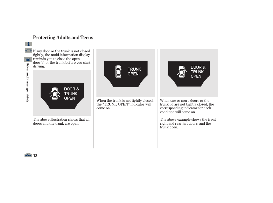 Protecting adults and teens | Acura 2013 TL User Manual | Page 16 / 650