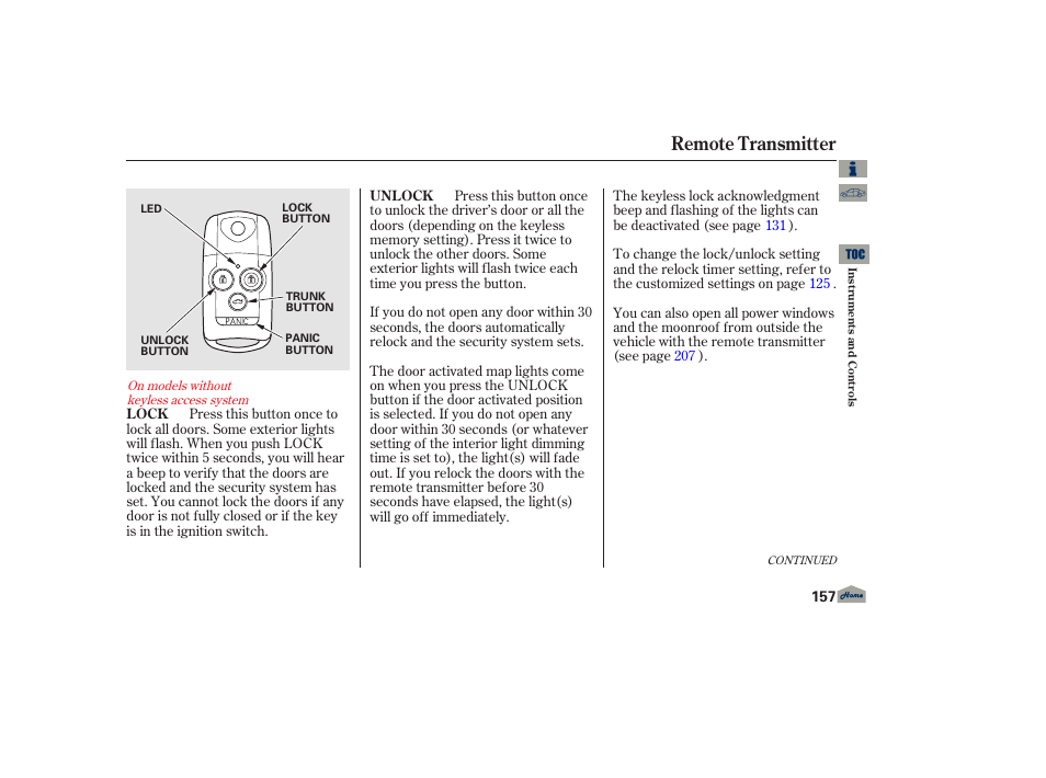 Remote transmitter | Acura 2013 TL User Manual | Page 161 / 650