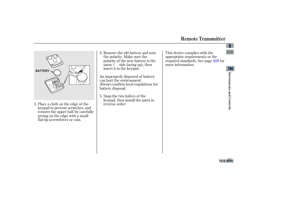 Remote transmitter | Acura 2013 TL User Manual | Page 163 / 650