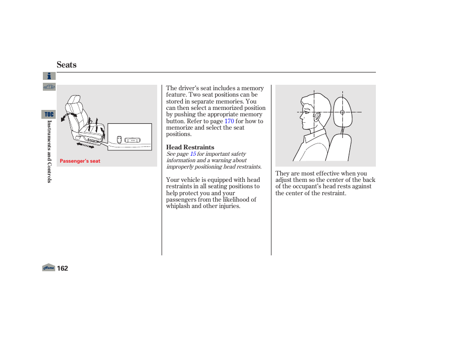 Seats | Acura 2013 TL User Manual | Page 166 / 650