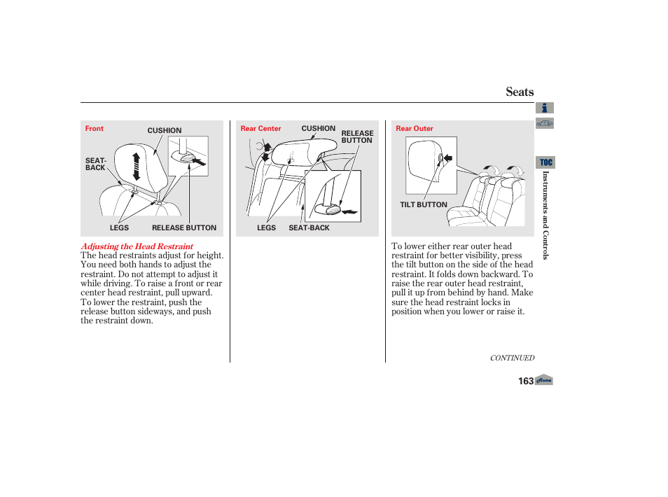 Seats | Acura 2013 TL User Manual | Page 167 / 650