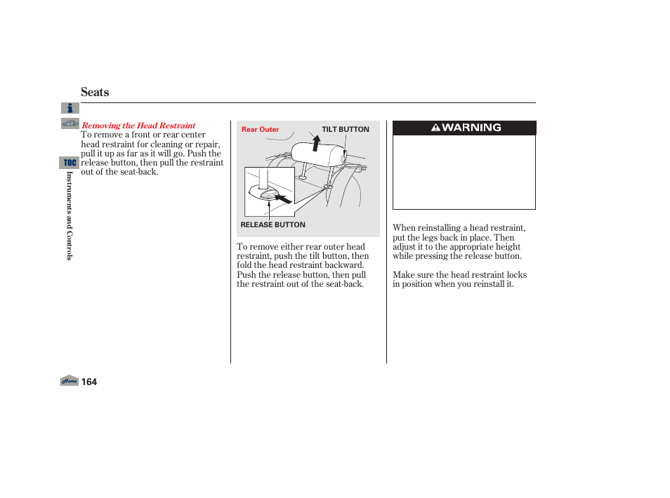 Seats | Acura 2013 TL User Manual | Page 168 / 650