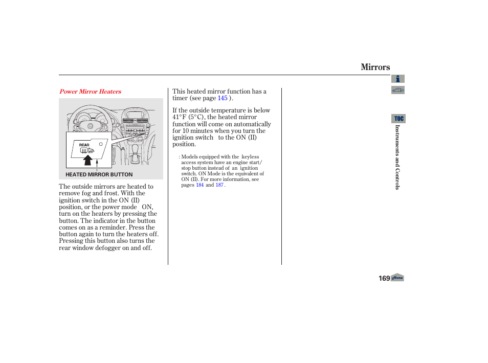 P.169, Mirrors | Acura 2013 TL User Manual | Page 173 / 650