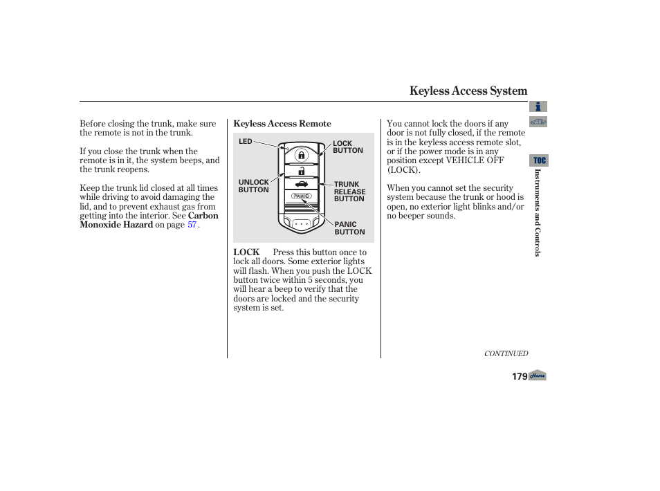 Keyless access system | Acura 2013 TL User Manual | Page 183 / 650