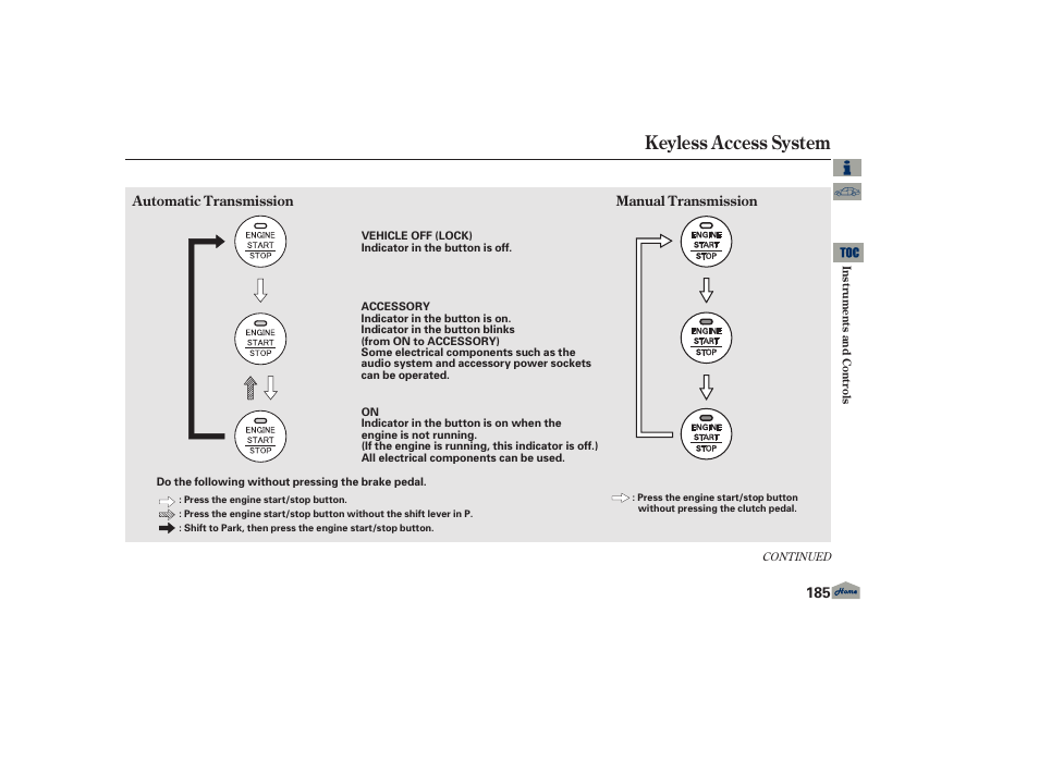Keyless access system, 2013 tl | Acura 2013 TL User Manual | Page 189 / 650
