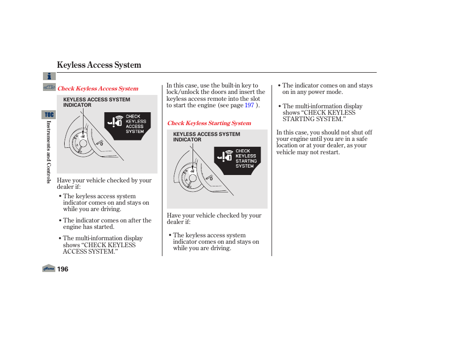 Keyless access system | Acura 2013 TL User Manual | Page 200 / 650