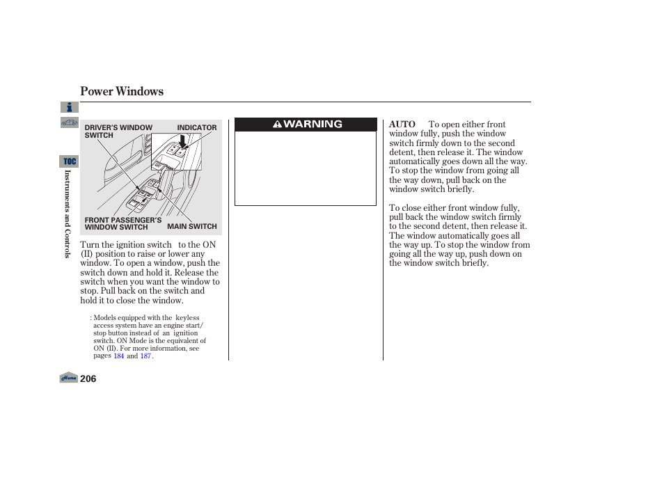 Power windows | Acura 2013 TL User Manual | Page 210 / 650