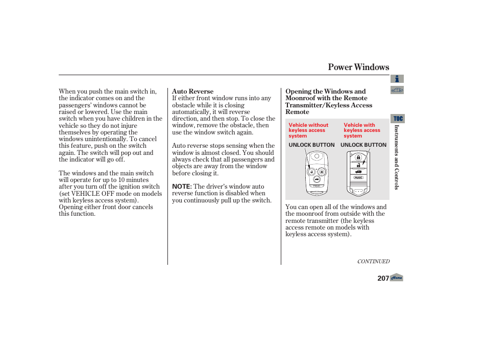 Power windows | Acura 2013 TL User Manual | Page 211 / 650