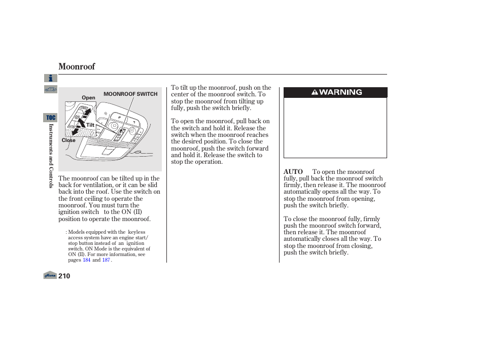 Moonroof | Acura 2013 TL User Manual | Page 214 / 650