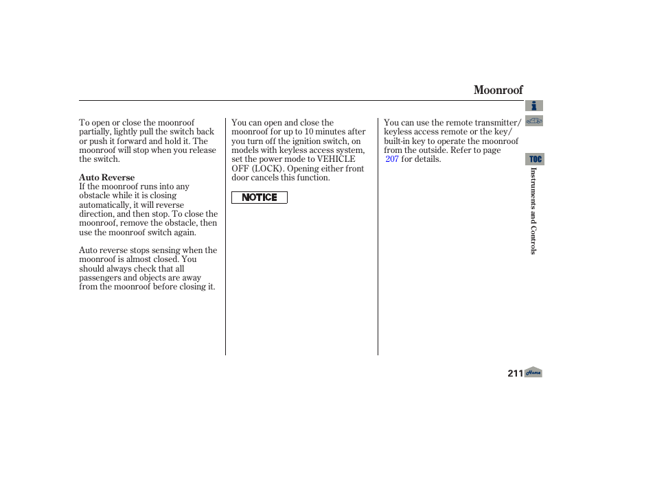 Moonroof | Acura 2013 TL User Manual | Page 215 / 650