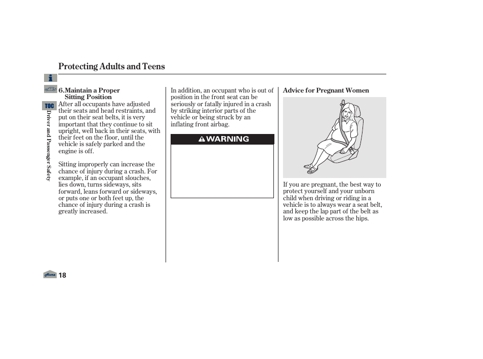 Protecting adults and teens | Acura 2013 TL User Manual | Page 22 / 650