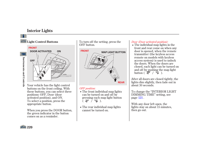 Interior lights | Acura 2013 TL User Manual | Page 224 / 650