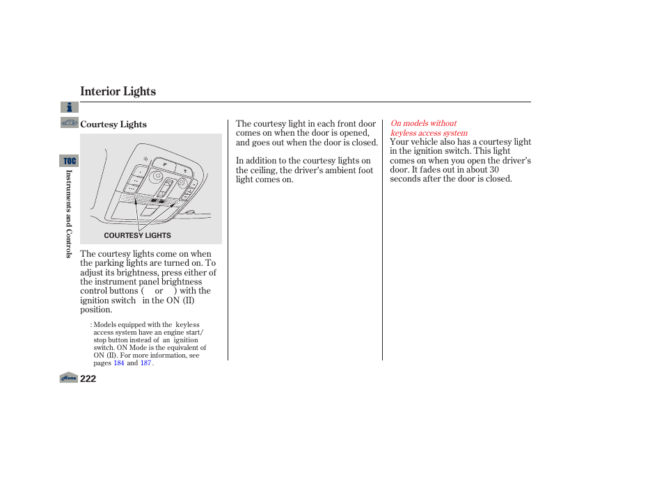 Interior lights | Acura 2013 TL User Manual | Page 226 / 650