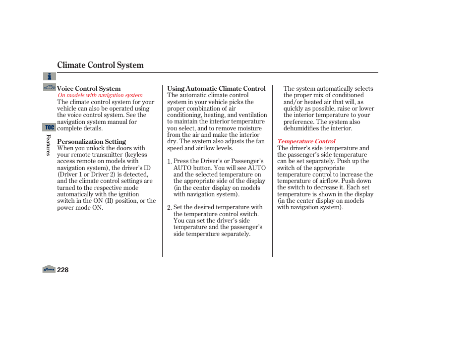 Climate control system | Acura 2013 TL User Manual | Page 232 / 650