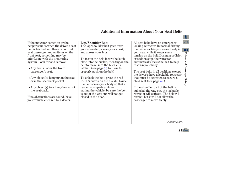 Additional information about your seat belts | Acura 2013 TL User Manual | Page 25 / 650