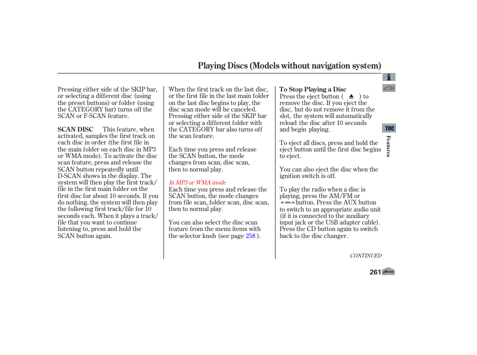 Playing discs (models without navigation system) | Acura 2013 TL User Manual | Page 265 / 650