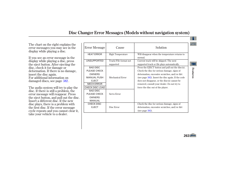 Disc changer error messages, 2013 tl | Acura 2013 TL User Manual | Page 267 / 650