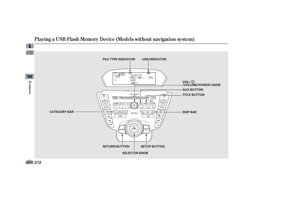 Playing a usb | Acura 2013 TL User Manual | Page 276 / 650