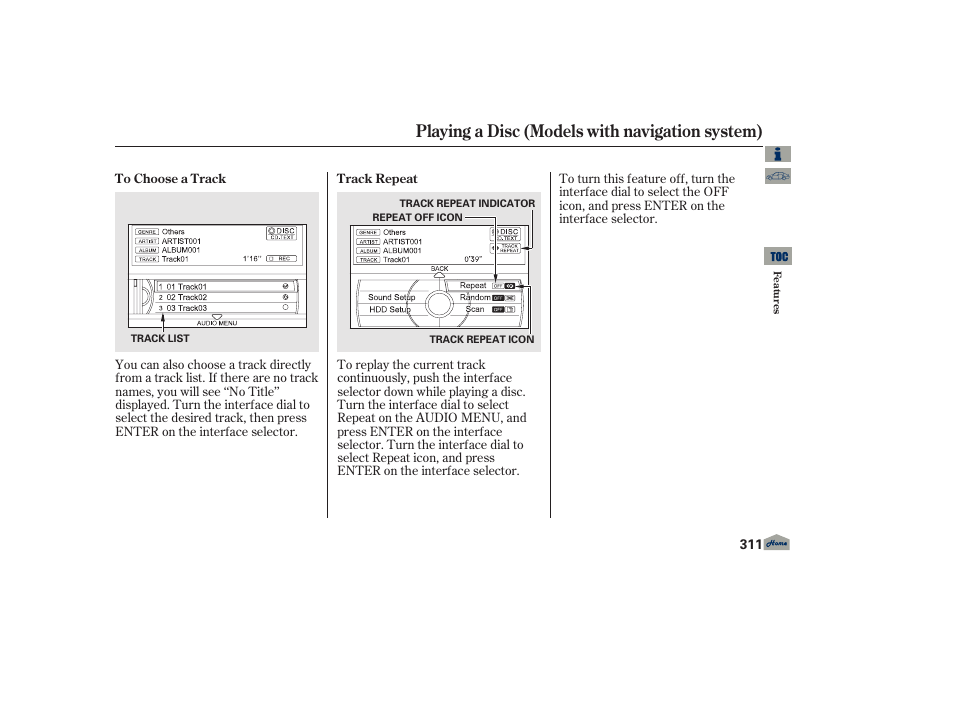 Playing a disc (models with navigation system) | Acura 2013 TL User Manual | Page 315 / 650