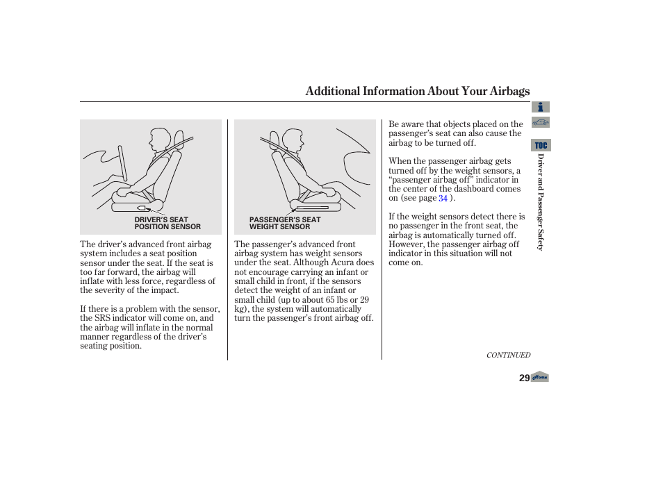 Additional information about your airbags | Acura 2013 TL User Manual | Page 33 / 650