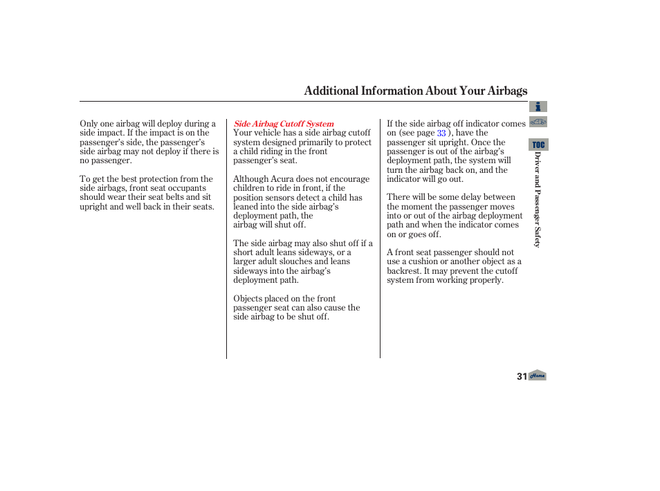 Additional information about your airbags | Acura 2013 TL User Manual | Page 35 / 650