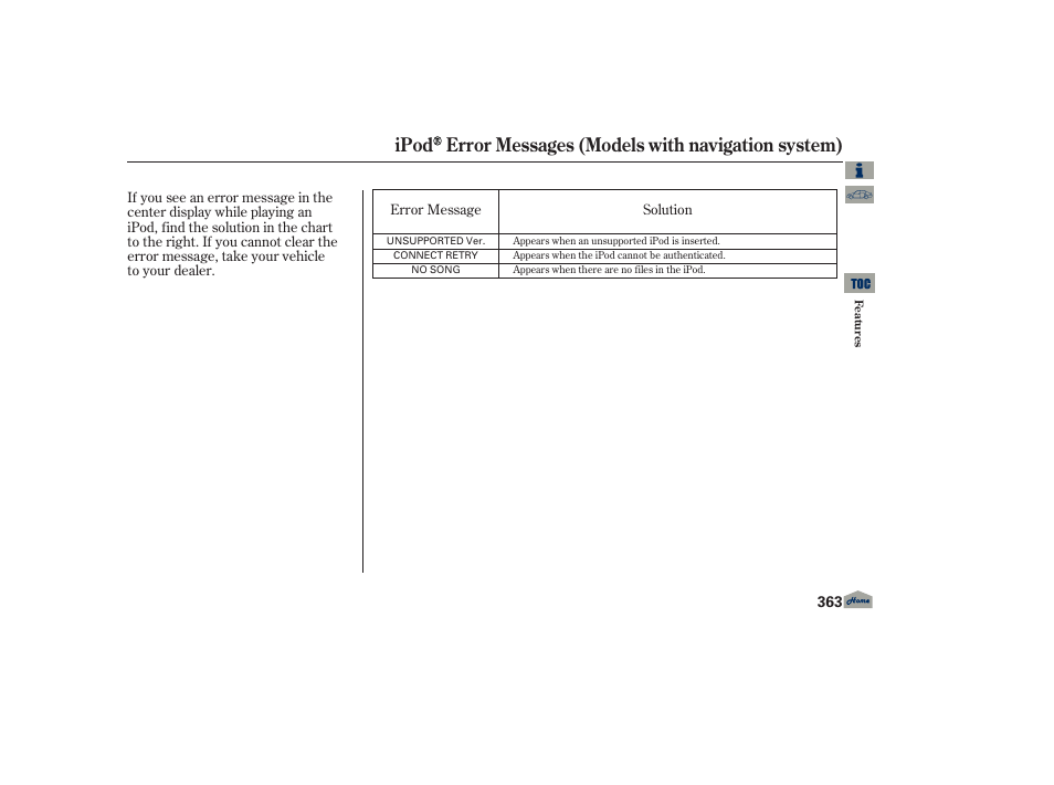 Ipod error messages | Acura 2013 TL User Manual | Page 367 / 650