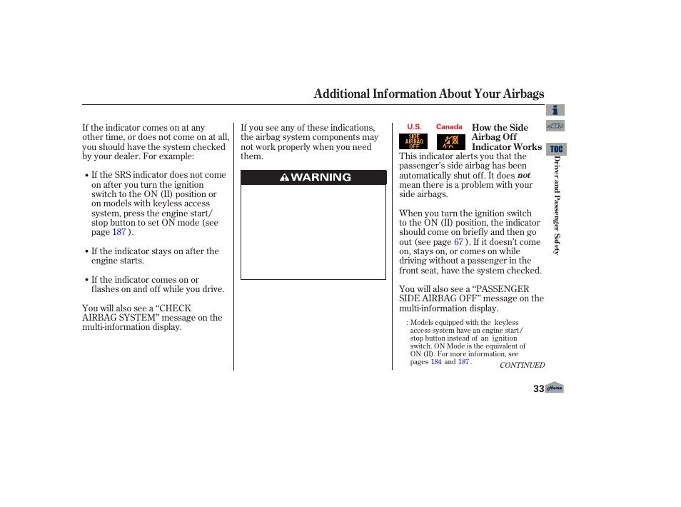 Additional information about your airbags | Acura 2013 TL User Manual | Page 37 / 650
