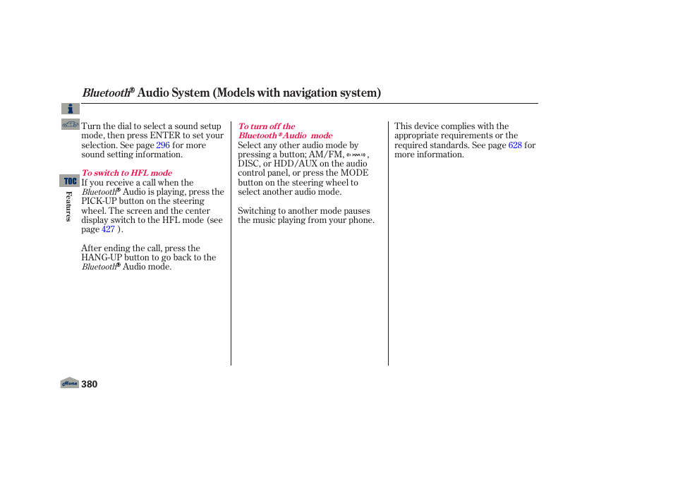 Audio system (models with navigation system), Bluetooth | Acura 2013 TL User Manual | Page 384 / 650