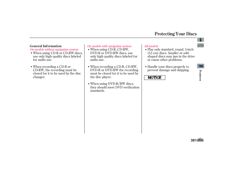 Protecting your discs | Acura 2013 TL User Manual | Page 385 / 650