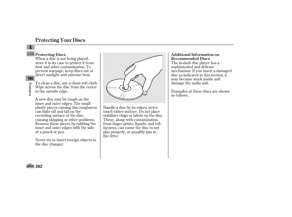 Protecting your discs | Acura 2013 TL User Manual | Page 386 / 650