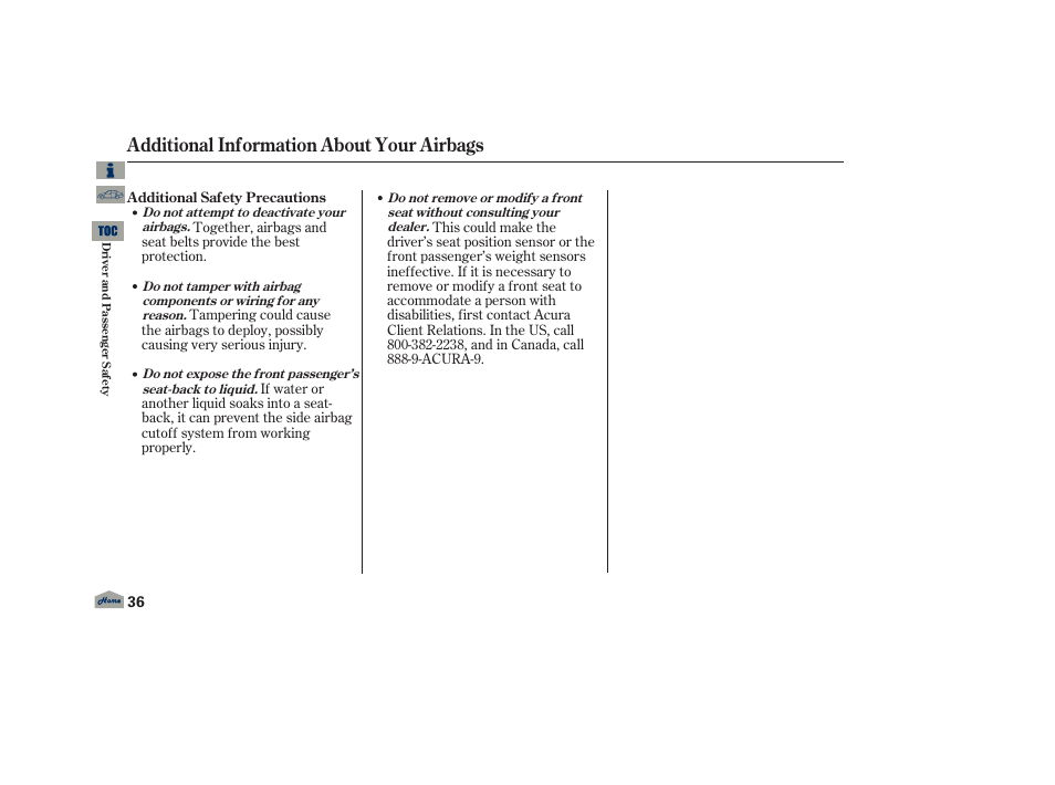 Additional information about your airbags | Acura 2013 TL User Manual | Page 40 / 650