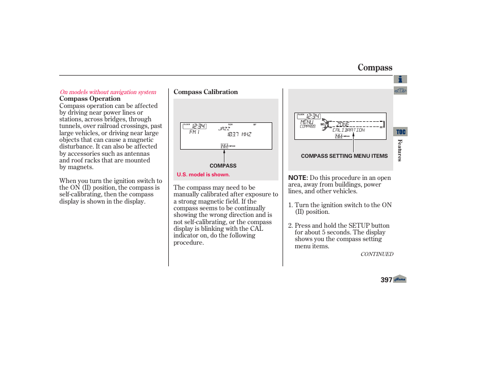Compass, P. 397 | Acura 2013 TL User Manual | Page 401 / 650
