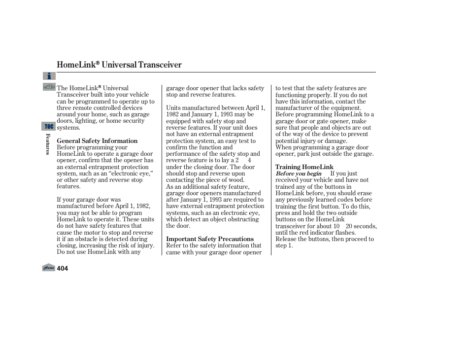 Homelink universal transceiver | Acura 2013 TL User Manual | Page 408 / 650