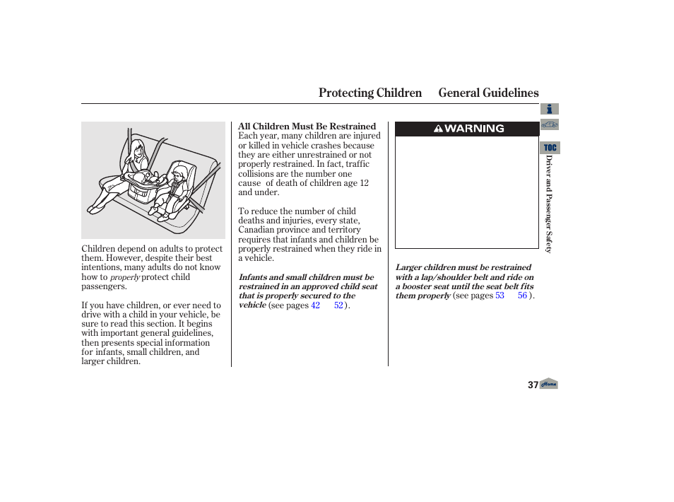 Protecting children - general guidelines, Protecting children general guidelines | Acura 2013 TL User Manual | Page 41 / 650
