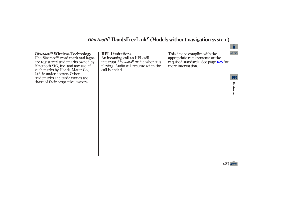 Handsfreelink (models without navigation system), Bluetooth | Acura 2013 TL User Manual | Page 427 / 650