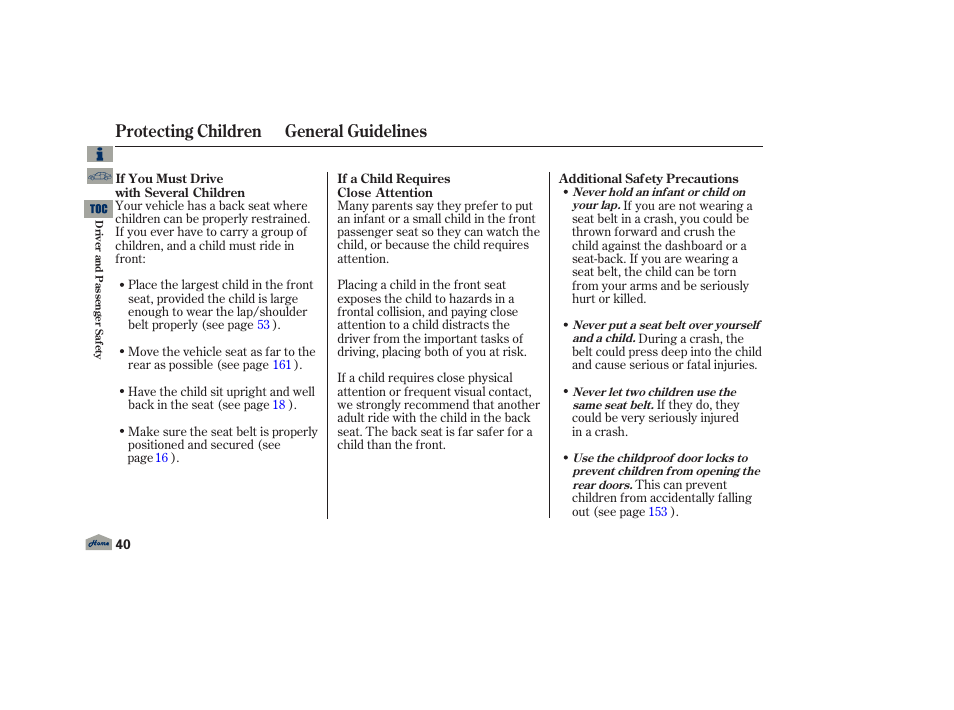 Protecting children general guidelines | Acura 2013 TL User Manual | Page 44 / 650