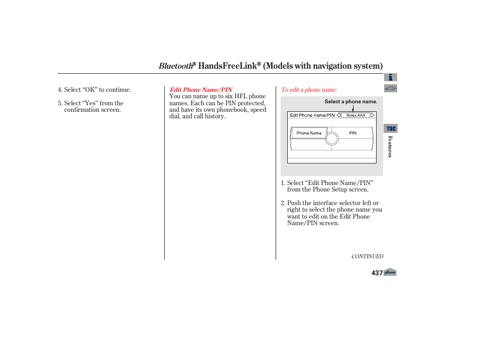 Handsfreelink (models with navigation system), Bluetooth | Acura 2013 TL User Manual | Page 441 / 650